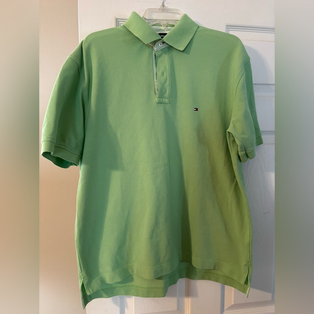 Like new. Tommy Hilfiger light green knit polo shirt. Size L.
